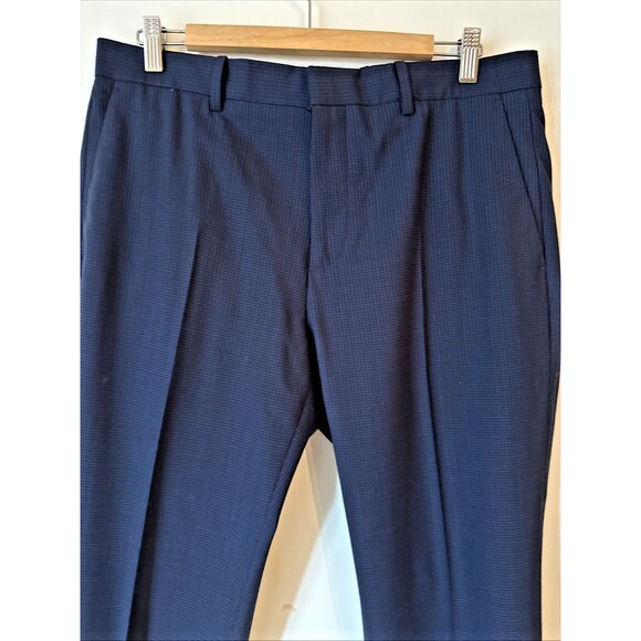 Theory Mayer Blue Wool Pattern Plaid Stretch Suit Pants | 33W - Picture 3 of 16